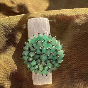 - Kagem Zambian Emerald Floral Spray Ring in Platinum over SS, Sz 6, 5.25c…